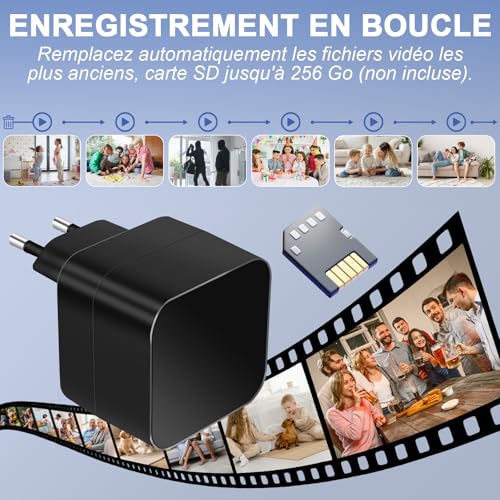 YCCNIU 5G WiFi Spy Camera, Hidden Camera in USB Charger, 1080P WiFi Mini Spy Camera with Motion Detection and Loop Recording for Remote Viewing - European Standards