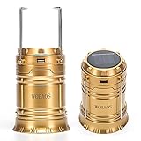 WOBAOS Camping Lanterns-Solar Flashlights -LED Camp lantern-Portable Outdoor Water Resistant Ultra Bright Rechargeable Lanterns（Golden,Collapsible）