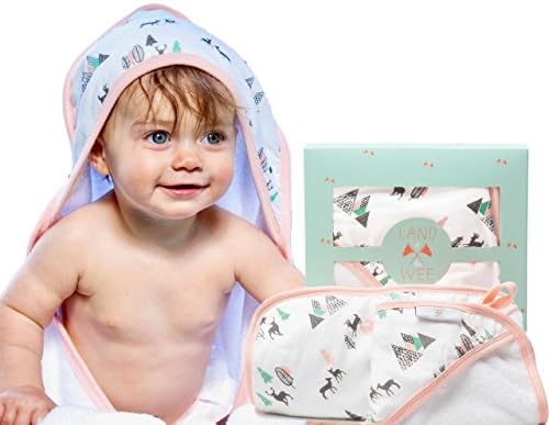 Baby Girl Hooded Towel & Washcloth Set (pink) | Organic, Gentle, and Extra Soft For Newborn, Infant & Toddler | Thick Absorbent Hood For Extra Warm Babies After Bath or Pool.