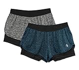 icyzone Running Yoga Shorts for Women - Activewear Workout Exercise Athletic Jogging Shorts 2-in-1 (Charcoal/Royal Blue, M)