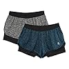 icyzone Damen Laufshorts 2 in 1 Sport Yoga Training Shorts Kurze Sporthose Laufhose, 2er Pack (Charcoal/Royal Blue, S)