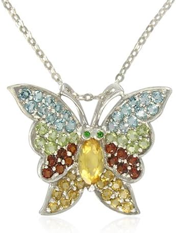 Amazon.com: Sterling Silver Multi-Gemstone Butterfly Pendant Necklace 