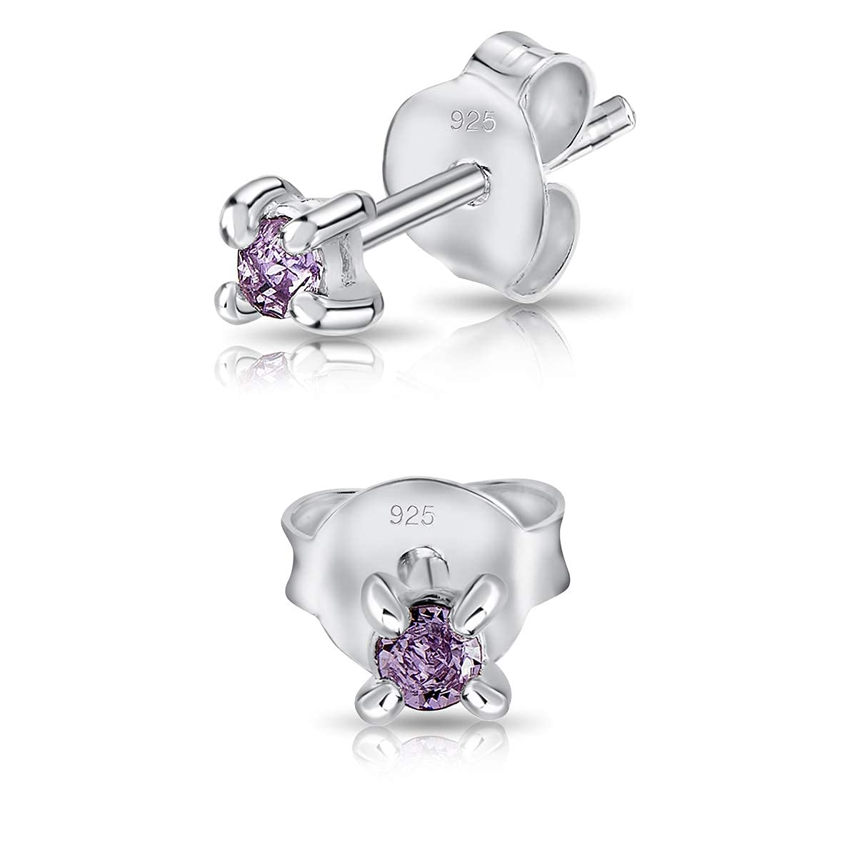 DTPSilver - 925 Sterling Silver Round TINY Stud Earrings made with Glittering Crystals from Swarovski® Elements - Diameter: 2 mm - Colour : Violet