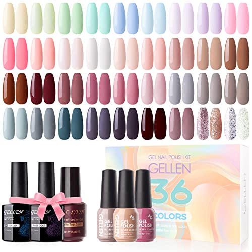 Gellen 36 Colors Gel Nail Polish Kit With No Wipe Top&Base Coat Matte