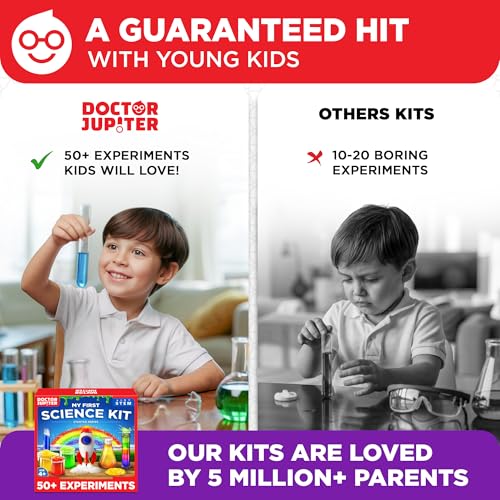 Doctor Jupiter Science Experiments Kit for Kids Ages 4+ | Birthday Gift for 4-5-6-7 Years Old Girls and Boys | STEM Toys | Chemistry Set | 50+ Experiments Starter Series