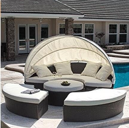 Husen 4-Piece Outdoor Daybed Sectional Set (Beige White)