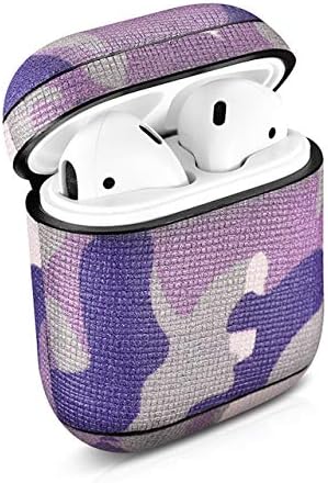 Handmade Genuine Leather Camouflage Design Apple AirPods Protective Case for Apple AirPods Charging Case (Purple Camo)