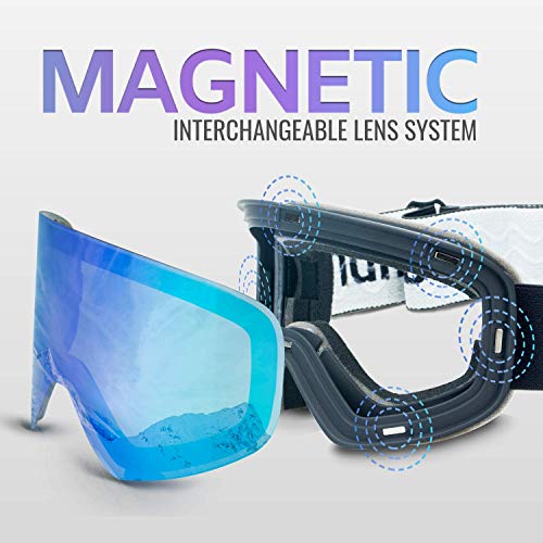 devembr OTG Ski Goggles PRO, Snowboard Goggles Anti-Fog, Magnet Interchangeable Lens, UV Protection, Helmet Compatible for Men & Women, Snow Goggles with Hard Case, Skiing Snowmobile Skating, VLT 18%