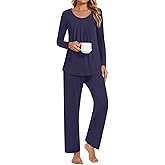 Findsweet Pajamas Sets for Women Soft Long Sleeve Pjs Top and Pants with Pocket 2 Piece Ladies Loungewear
