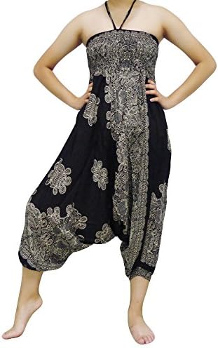 Loongcha Loongcha's Women Harem Pants 2 In 1 Wearing Smocked Waist Yoga Aladdin (BB3- Black)