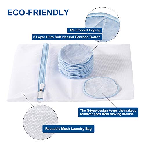 Nipoo 16 Pack Reusable Makeup Remover Pads - Ultra Soft&Skin-friendly - 2 Layers Natural Bamboo Reusable Cotton Pads Rounds for Face With Laundry Bag - Wipe Face Eye Makeup and Apply Cleansing Toner - Thumbnail 2