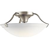 Kichler 3 Light Semi-Flush Mount Light in Brushed Nickel, 15.5" Ceiling Light with White Etched glass, (15.5" W x 7.75" H"), 