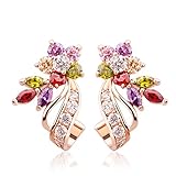 BAMOER Gorgeous Flower Design White Gold Plated Multi Color Cubic Zirconia Stud Earrings
