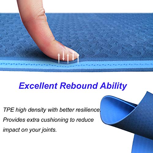 Beego Yoga Mat 1/4 inch Eco Friendly TPE Non Slip Yoga Pilates and Floor Exercise Mat with Carrying Strap (Blue)