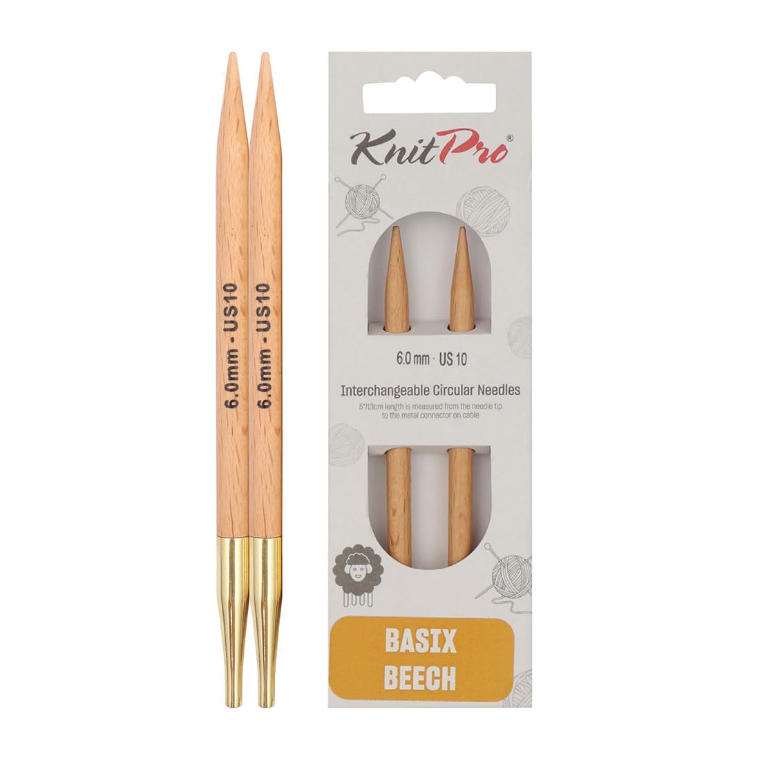 KnitPro Basix Beech Interchangeable Circular Needles 5" (13cm) | 6.00mm