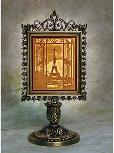 Porcelain Garden Eiffel Tower Lighted Lithophane in Metal Frame Stand - Three Dimensional View