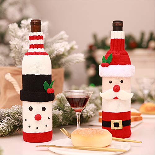 Christmas Wine Bottle Cover Santa Claus Snowman Knitted Wine Bottle Bag Cover for Xmas Gift Dinner Party Table Holiday Decoration (B)