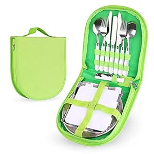 Odoland-Stainless-Steel-Camping-Cutlery-Set-with-Spoon-Fork-Knife-Plate-Bottles-Opener-Table-Napkins-and-Storage-Bag-Kitchen-Tableware-Kit-for-Daily-Meal-or-Outdoor-Hiking-Picnic-for-Two-People Odoland Camping Cutlery Set for 2 People - Durable Stainless Steel Kitchen Tableware Kit with Spoon Fork Bottle Opener…