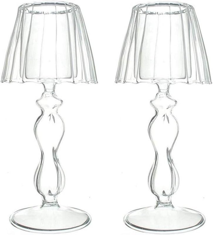 Sziqiqi 2Pcs Lamp Shape Glass Tealight Holder, Crystal Candle Holders Centerpiece, Party Wedding Dinner Coffee Hone Decoration (Lamp Shape)