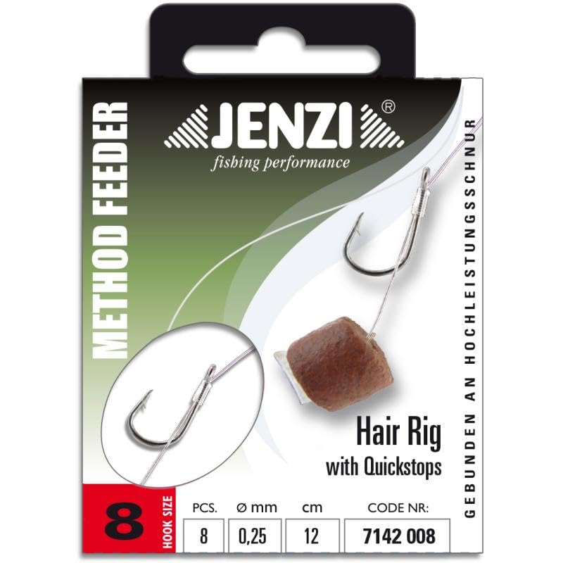 Jenzi Method Feeder Hair Rig mit Quickstop, Länge 12,0 cm, Durchmesser 0,25 mm, Hakengröße 8, Hakengröße: 8