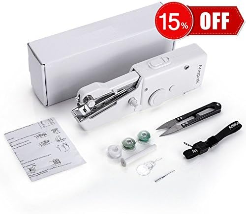 Sewing Machine, Portable Mini Handheld Sewing Machine, Quick Stitch Tool for Self, Designed Handkerchiefs, Aprons, Pillowcases - White