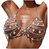 Multi-layered Pearl Top Bra Chain,Sexy Bikini Beach Seashell Beaded Tassel Body Chain Festival Rave Pearl Lingerie Chain Jewelry for Women