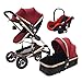 Baby Stroller 3 in 1 Pram with Car Seat Travel System Baby Stroller with Car Seat Newborn Baby Comfort Car Seat 0~36 Months (RED)