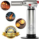 RoiChef Culinary Butane Kitchen Blow Torch - Multifunctional Refillable Aluminum Cooking Torch for Crème Brûleé & Barbecue or Grill Lighter with Safe Lock & Windproof, Adjustable Flame