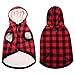 ASENKU Dog Winter Coat Fleece Thicken Dog Hoodie British Plaid Pet Jacket Warm Outfit with Removable Hat Windproof Vest for Small Medium Large Dogs, Red, Medium
