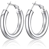 U7 Chunky Hoop Earrings for Women, Stainless Steel Hoops Earring, Classic Polished Thick Ear Jewelry, Black/Silver/Gold Hoop Earrings, 20/30/40/60/80mm