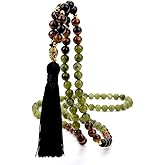 Hovaete 8mm Natural Stone Beads 108 Mala Beaded Necklace Meditation Yoga Prayer Jewelry Tibetan Buddha Head Pendant Tassel Japa Mala Rosary Beads for Men and Women (Southern Jade)