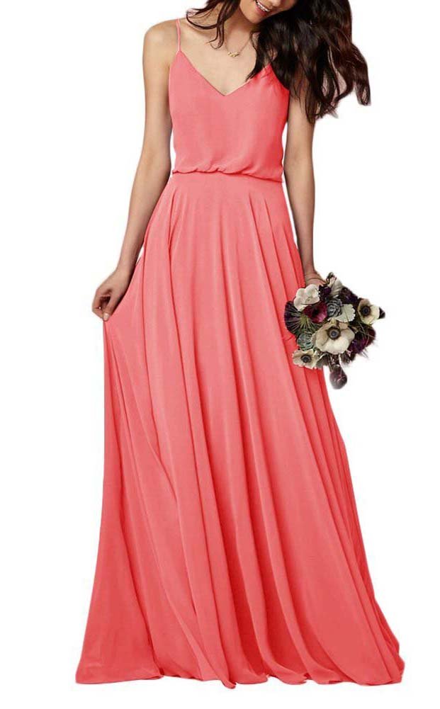 EverLove-Womens-Long-Spaghetti-Straps-Prom-Dress-Chiffon-Bridesmaid-Dresses-Coral-US18W