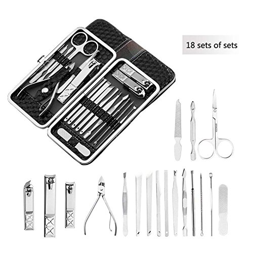 18 in 1 Manicure Pedicure Set Nail Clippers Travel Hygiene Kit Scissor Tweezer Knife Ear Pick Utility Tools with PU Leather Case for Men Women Kids