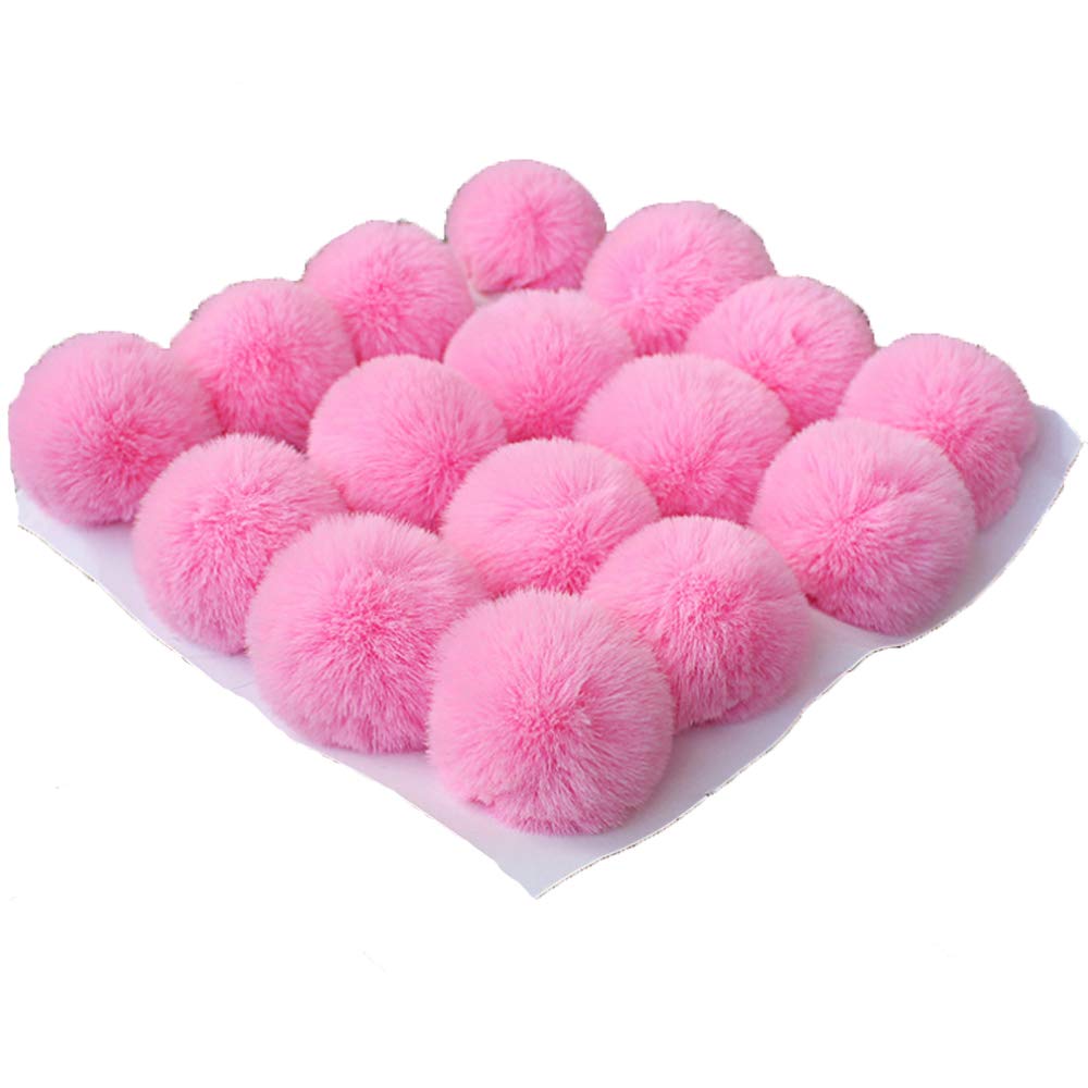 Xsclpomddy 16pcs DIY Pom Pom Balls artificial fur Pompoms Key Ring for Scarves Gloves Knitting Hats,Bags, Keychains,pink