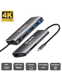 Hub USB C, 2win2buy 7 en 1 Tipo C Hub a HDMI 4 K, puerto Ethernet, carga tipo C PD, lector de tarjetas SD TF y 2 puertos USB 3.0 adaptador USB 3.1 compatible con MacBook Pro 2017 2018, Nintendo Switch