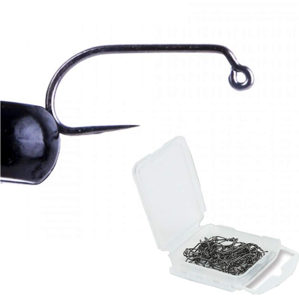 Photo 1 of Maxcatch 100pcs Barbless Fly Fishing Fly Tying Hooks Dry Nymph Wet Shrimp Jig Hook with Mini Box (Jig Fly Hook(Barbless), #18-100pcs)