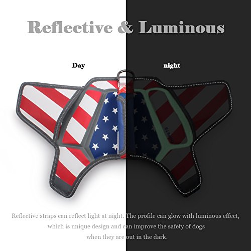 QQPETS Dog Harness American Flag Theme No Pull Adjustable Breathable Massage Reflective Pet Vest, Easy Control for Large Breed Dogs Outdoor Walking (Large, America) - Thumbnail 3