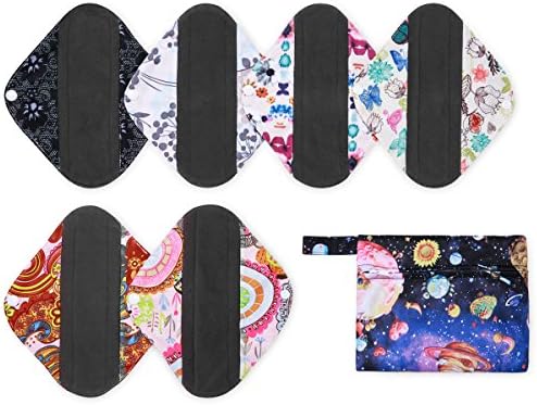 Ranferry Reusable Menstrual Pads ( Pack of 6,Small) with Bamboo Charcoal Layer,Tampon and Ladies Panties for Antibacterial Protection, Sanitary Napkins for Feminine Period Care