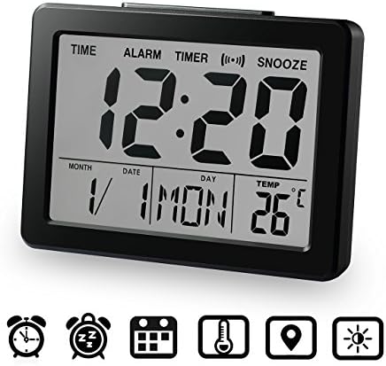 Digital Alarm Clock, Deruicent Vibration Induction or Button Control Backlight Electronic Clock with Alarm,Snooze,Day,Calendar and Temperature Setting for Bedrooms