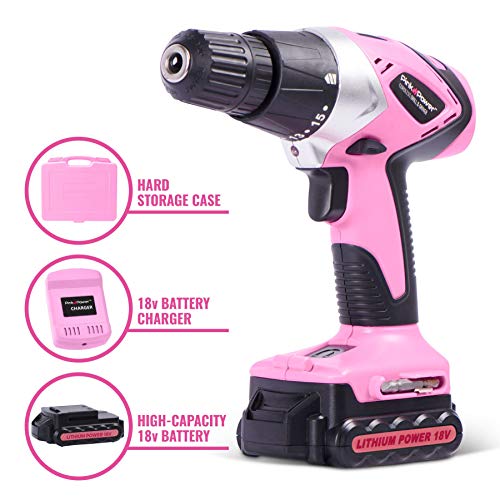 Pink Power PP181LI 18 Volt Lithium-Ion Cordless Electric Drill Driver Kit for Women- Tool Case, Drill Set, Battery & Charger (Certified Refurbished)