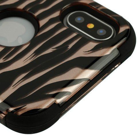 Kaleidio Case Compatible for Apple iPhone XS, X [TUFF] Rugged Armor 3-Piece [Shock/Impact Protection] Dual Layer Hybrid Rubber Cover [Champagne Zebra Skin]