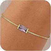 Fezodo Birthstone Gold Bracelets for Women Girls Non Tarnish - Trendy Dainty 14K Gold Plated Bracelet Friendship CZ Bracelets Anniversary Birthday Gifts for Mom Girlfriend