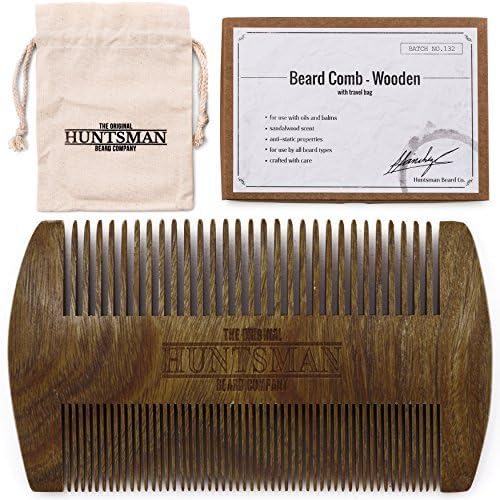 Beard Comb | Fine & Coarse Tooth | Handmade Sandalwood Beard and Mustache Brush | Presented in Huntsman Travel Bag and Gift Box (No.9) by Huntsman Beard Co.