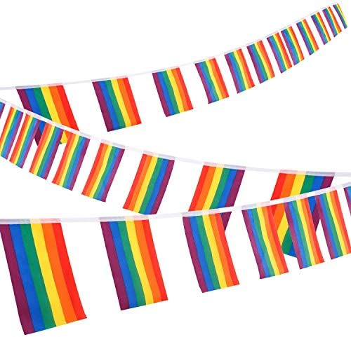 BREEZO Rainbow String Flag LGBT Pride Rainbow Flag Indoor/Outdoor for Human Rights, Lesbian Gay Party Decoration, Bars Decoration - 10m with 38 Flags