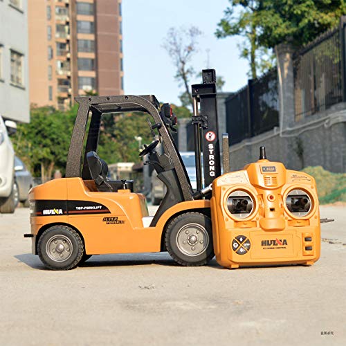 Ailejia 8 Channel RC Forklift Truck Vehicle HuiNa Remote 2.4Ghz 1/10 Alloy Forklift Toys LED Light Engineering Car for Kids