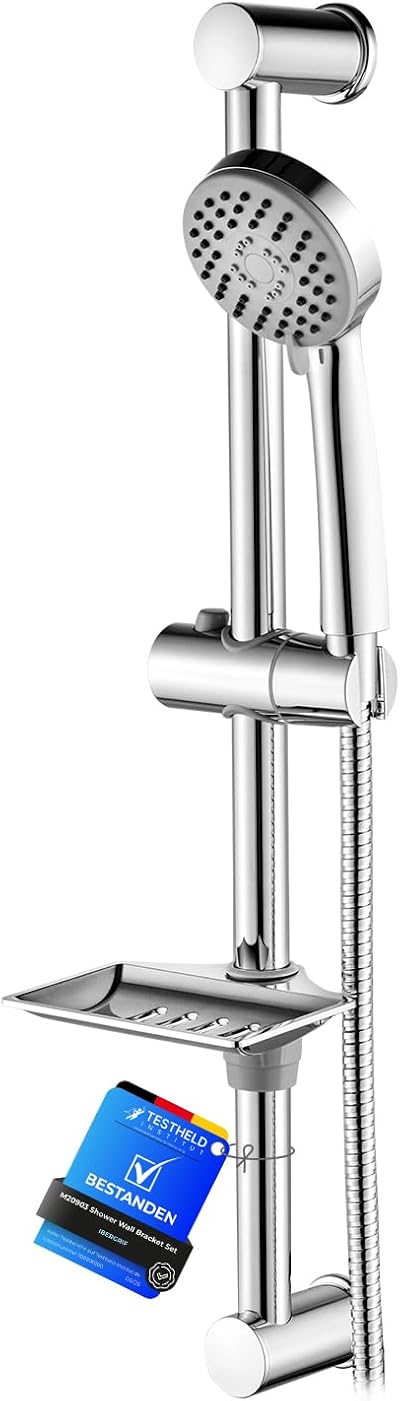 Ibergrif M20903 Shower Riser Kit with Head, 170cm Hose, Soap Dish, Silver