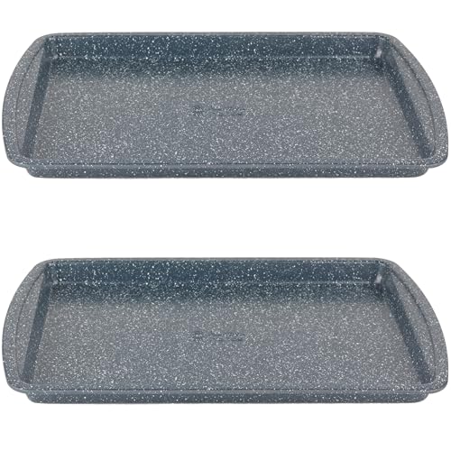 Russell Hobbs COMBO-5445 Nightfall Stone 38 cm Baking Tray Set - Set of 2 Non-Stick Oven Tray, Oven Safe Up to 220°C, Oven Sheet for Biscuits, Cookies and Chips, Carbon Steel Bakeware, PFOA Free, Blue