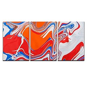 3 Piece Canvas Wall Art - Liquid Marbling Paint Background. Fluid Painting Abstract Texture, Blue and Red. - Modern Home Art Stretched and Framed Ready to Hang - 16"x24"x3 Panels