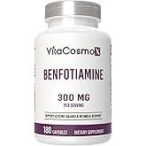 VitaCosmoX Benfotiamine 300mg, 180 Veggie Capsules, Fat Soluble Vitamin B1, Non-GMO, Gluten-Free, Vegan