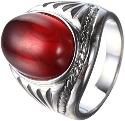 PMTIER Men's Stainless Steel Oval Tiger Eyes Gemstone Ring